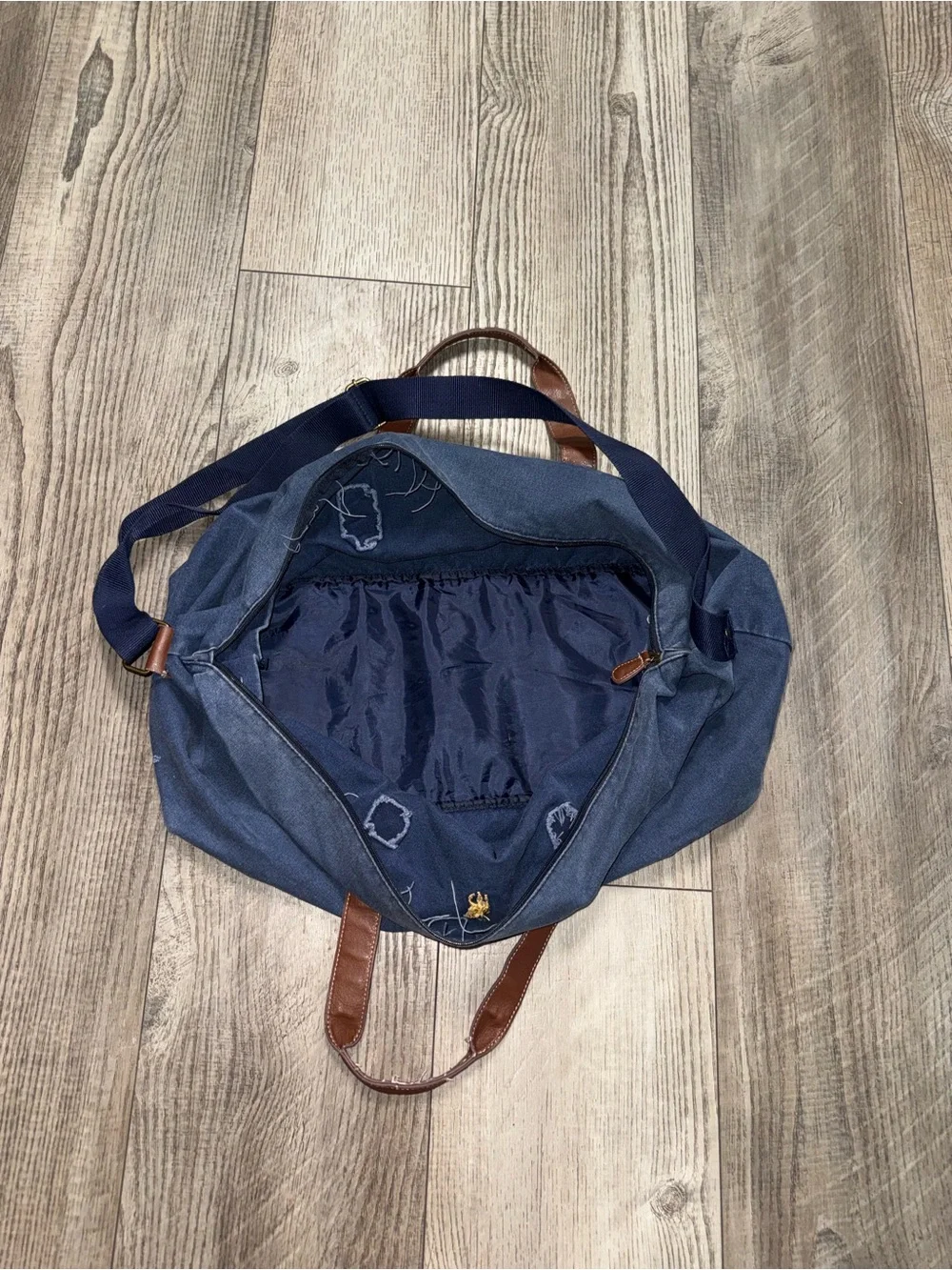 Vintage Polo Ralph Lauren navy blue canvas weekender duffel bag leather handles